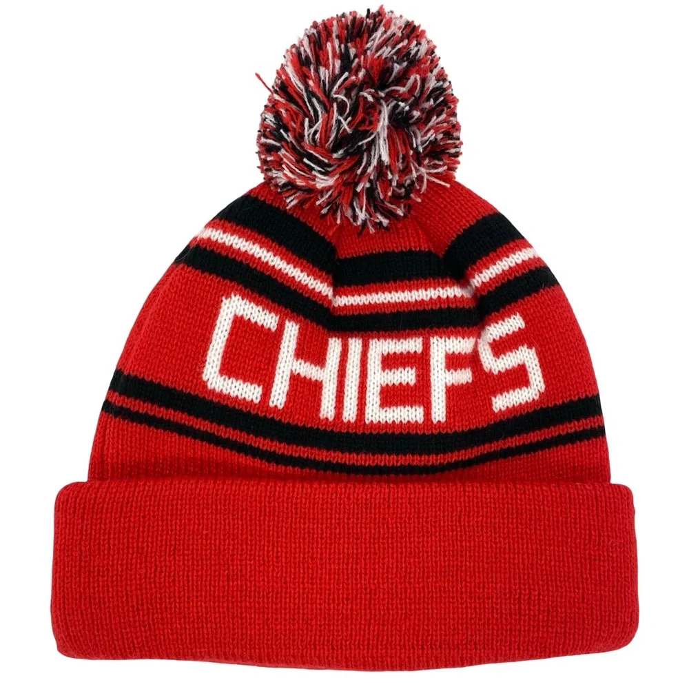 NFL Kansas City Chiefs Bering Cuffed Knit Beanie Hat with Pom New